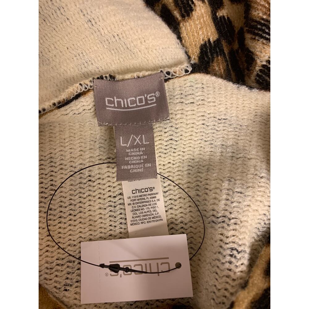 Chico's Poncho Fringe Animal Print Brown & Tan Womens SZ L/XL NWT - Picture 4 of 9